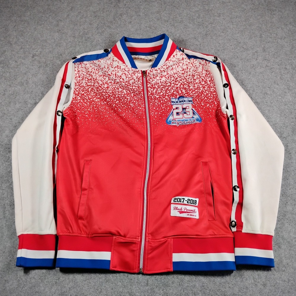 Black Pyramid Mens Track‎ Jacket Red White Blue Snap Sleeve Medium